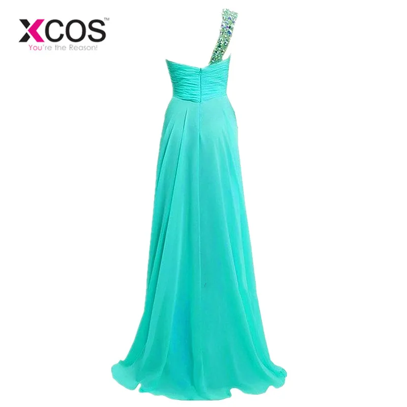 XCOS Бесплатная доставка одно плечо мятно-зеленое платье подружки невесты длинные