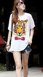 2016 новый размер плюс вершины для женщин лето животное тигр напечатаны летом с