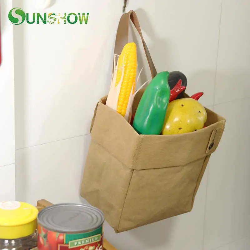 Портативные сумки для хранения крафт бумаги прочная моющаяся корзина фруктов и