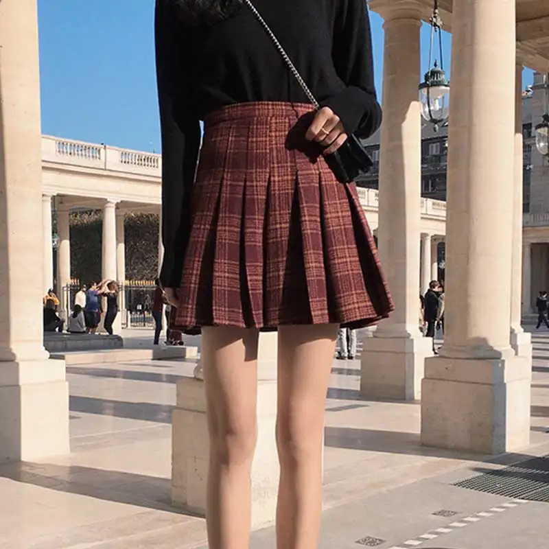 Women Schoolgirl Plaid Pleated Skirts Harajuku High Waist Ball Kawaii Mini Female Winter Autumn Faldas Short Saia | Женская одежда