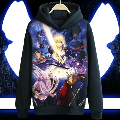 Аниме Fate stay night толстовка с капюшоном черное повседневное пальто косплей