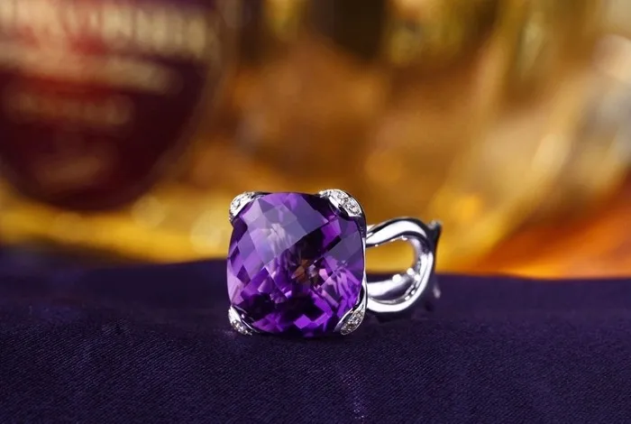 CaiMao 14KT/585 Золото 15,68 ct натуральный аметист& 0,1 ct полный разрез алмаз помолвка драгоценный камень кольцо ювелирные изделия