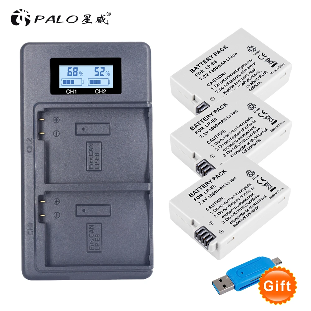 PALO 3 акумуляторная батарея LP E8 lp e8 lpe8 + ЖК дисплей зарядное устройство для цифровой