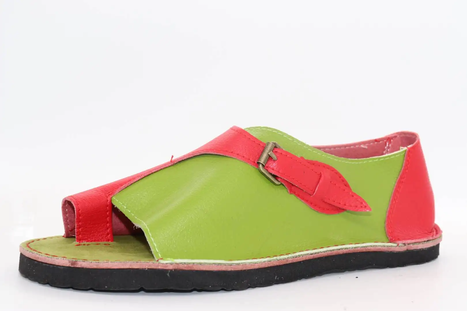 Red plus green 43; женские босоножки; Летняя женская обувь в винтажном стиле; женские сандалии-гладиаторы из натуральной кожи; пляжная обувь; сандалии с пряжками на плоской подошве; Mujer - Цвет: Red plus green