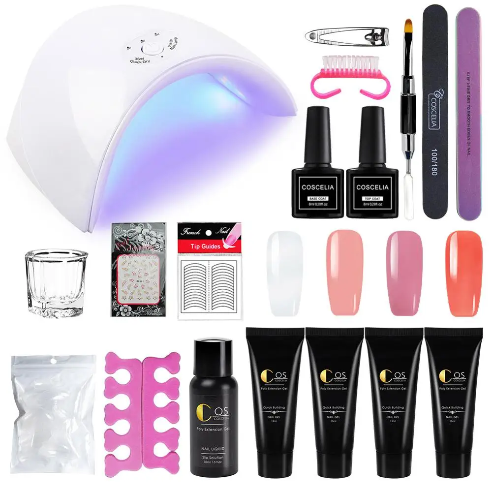 4pc gel set 01 COSCELIA маникюрный набор для полировки ногтей, полигелевый набор для наращивания ногтей, набор для наращивания ногтей, УФ светодиодный акриловый гель, лампа для ногтей, Кристальный Желейный набор - Цвет: 4pc gel set 01