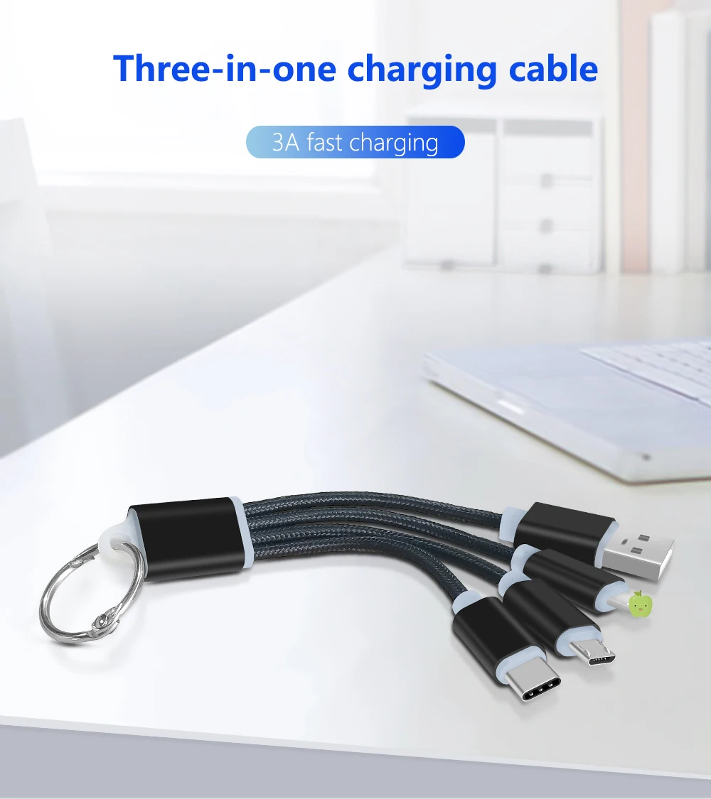 Мини 3 в 1 USB кабель брелок Портативный короткий Micro usb type C мульти зарядное устройство кабель для Xiaomi huawei iPhone Быстрая зарядка