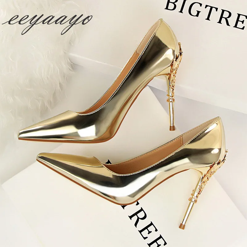 Женские свадебные туфли лодочки на высоком тонком металлическом каблуке с