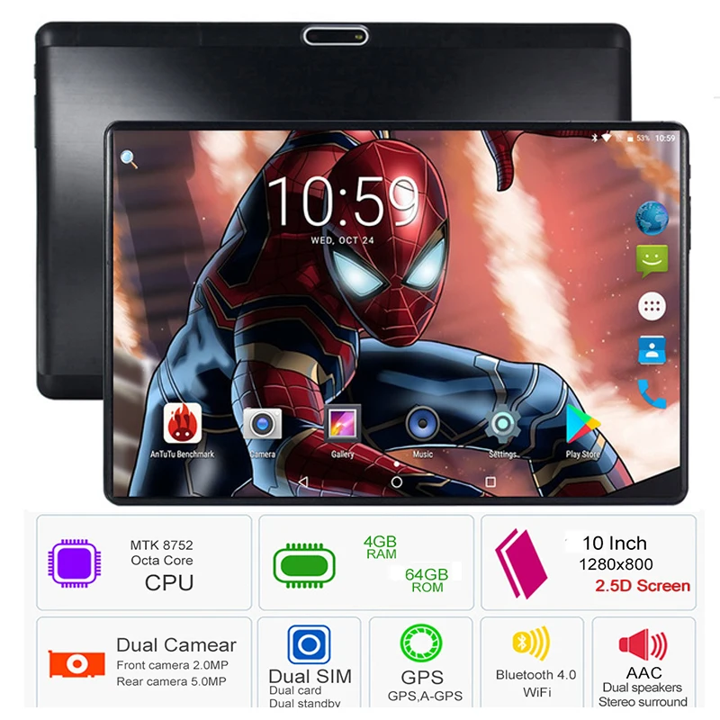 2019 Octa Core 10 дюймов планшет MTK8752 планшетный ПК с системой андроида 6000 мА/ч 4 Гб