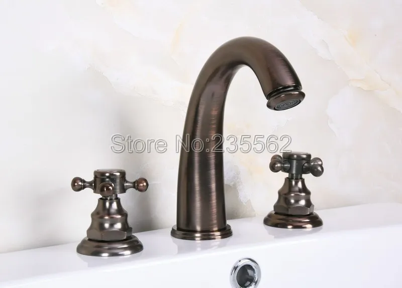 

Brown Oil Rubbed Bronze Dual Handle Bathroom Tub Faucet 3 Hole Deck Mounted Widespread Sink Basin Faucets lnf438