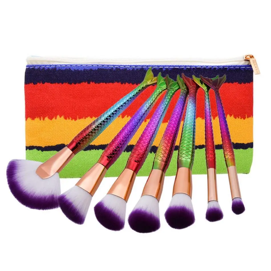 Мода Румяна Тени для век Кисть макияжа 7 шт. Русалка косметический набор кистей