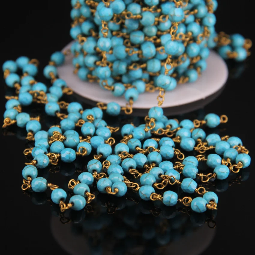 Граненые круглые бусины цепочки для ювелирных изделий покрытые розам Золотая