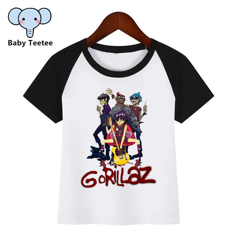 B1076B Новинка; модная детская футболка с принтом «Gorillaz Rock Band»; забавная одежда для маленьких детей; детская летняя футболка - Цвет: B1076B