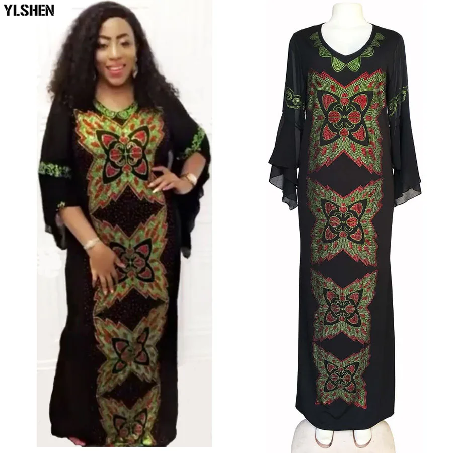 Женское платье в африканском стиле Dashiki с бриллиантами и бабочками