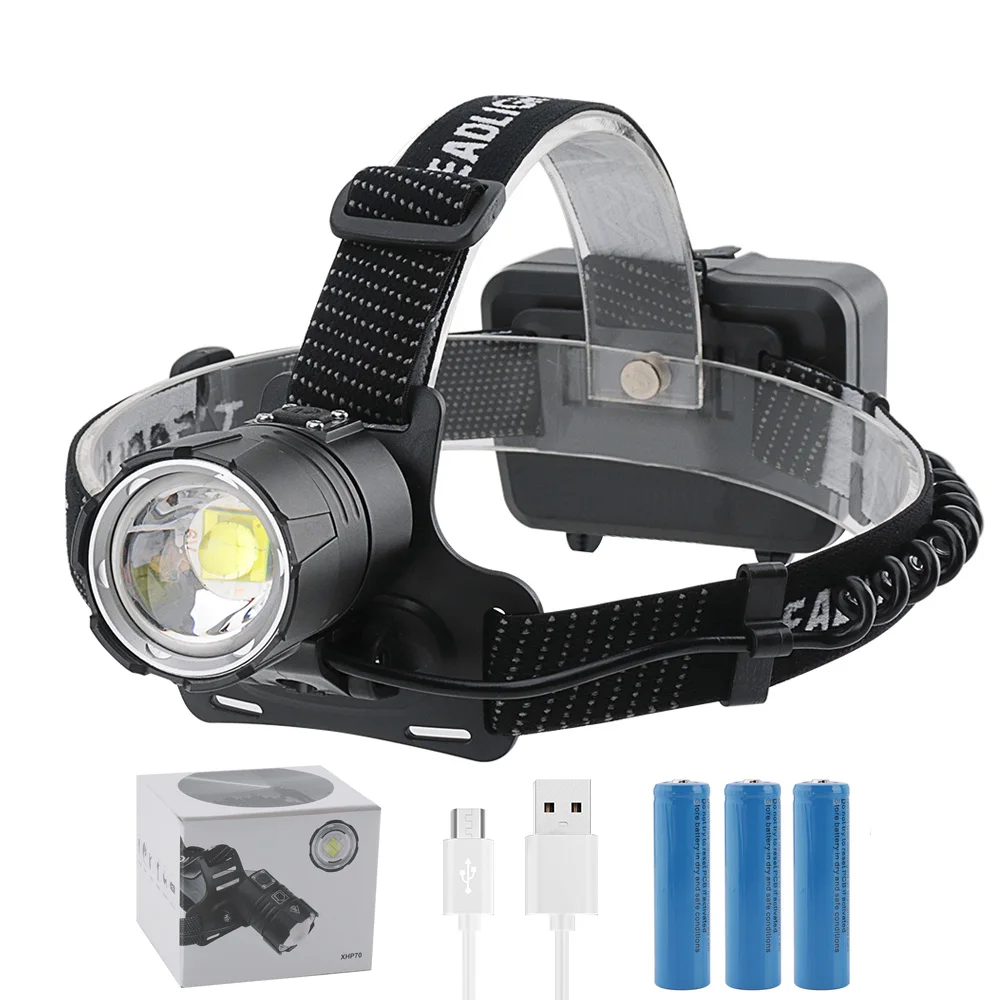 B with Battery BORUiT высокомощный светодиодный фонарь на голову XHP70 налобный фонарь вспышка светильник масштабируемый перезаряжаемый фонарь Водонепроницаемый походный охотничий головной светильник - Испускаемый цвет: B with Battery