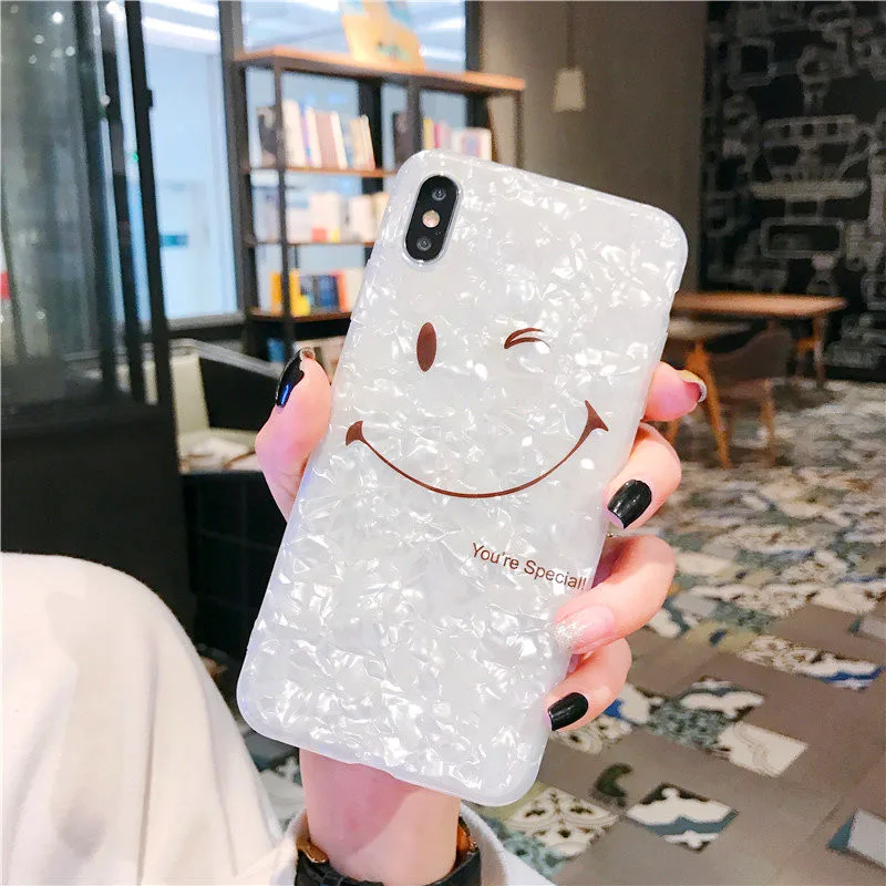 Shell grain super cute Cartoon smiling face IMD soft shell white phone Case For Apple iphone 6 6s 7 8 Plus X XS XR MAX case |