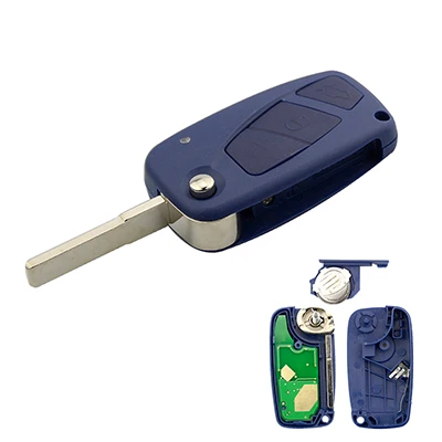Blue OkeyTech для Fiat дистанционного ключа 3 кнопки флип складной 433 МГц PCF7946 чип SIP22 лезвие для Punto Ducato Stilo, Panda центральный Doblo - Количество кнопок: Blue