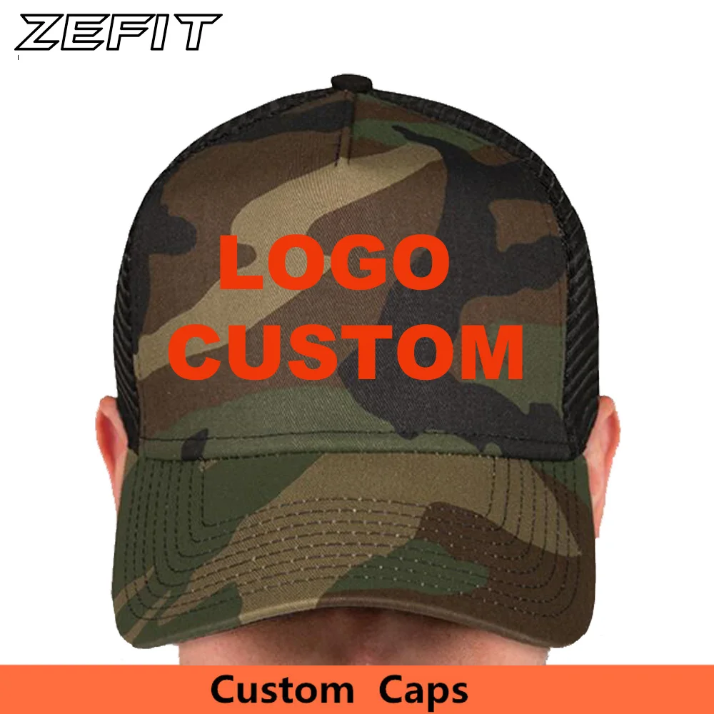 Customization Trucker Baseball Caps Custom Embroidery Full Printing Logo Name Mesh On Back Curved Brim Hats Adult Kids Size