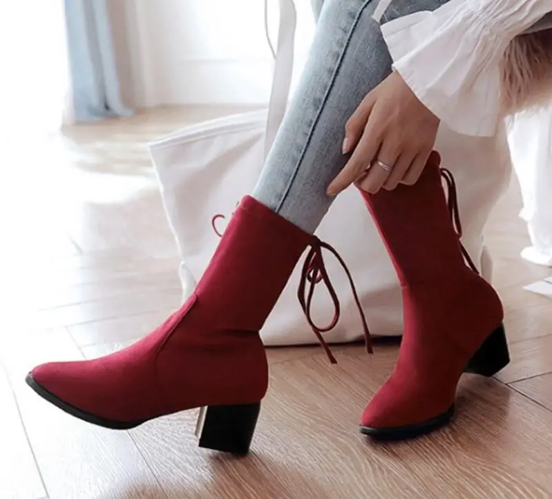 Sapato feminino Женские ботинки до середины икры женская обувь квадратный Обувь на