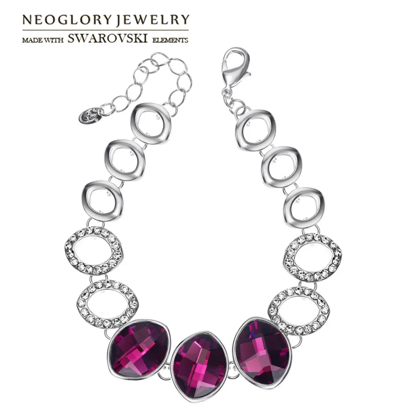 Женский браслет с овальными камнями Neoglory австрийские кристаллы и чешские Стразы