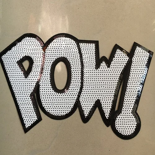 Белый 1 шт большие блестки POW! Нашивки для одежды, сумки, футболки, гладить на Заплатке, DIY украшения, Аппликации, мода - Цвет: Белый