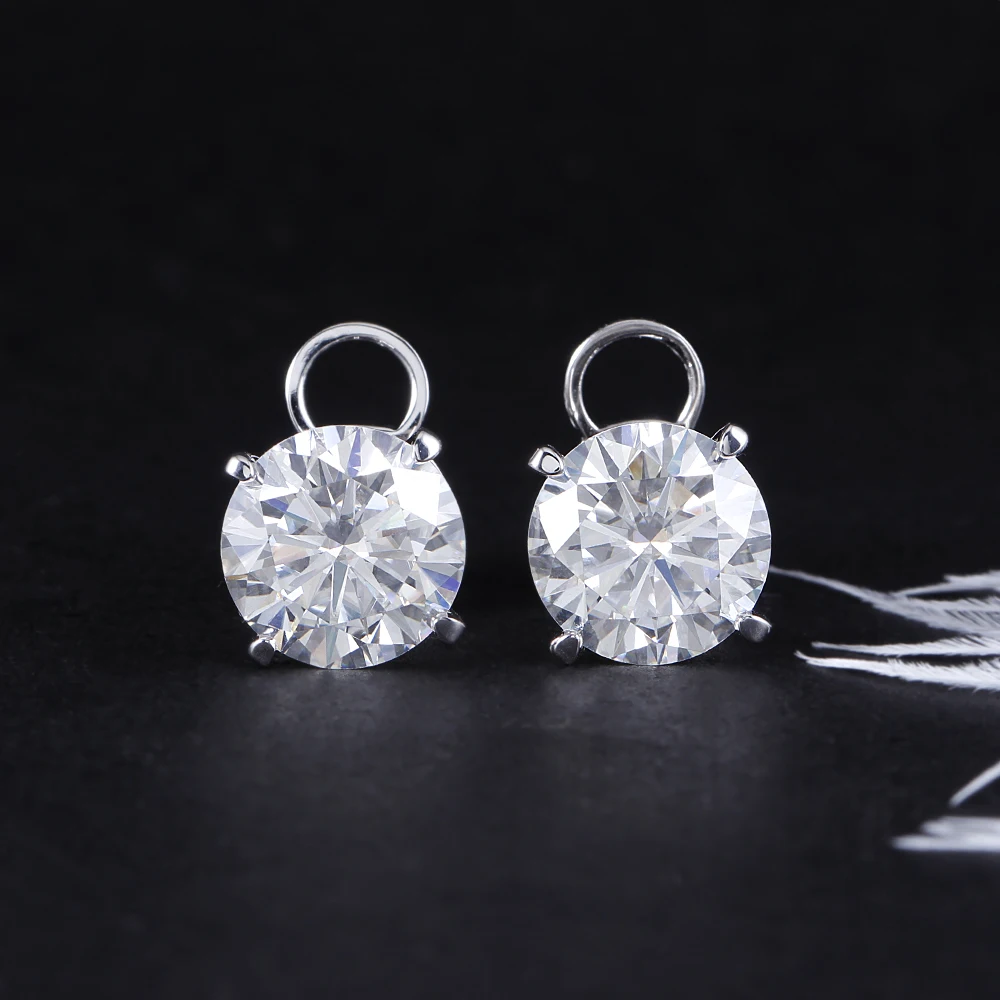 Серьги гвоздики с муасанитом Transgems большие размеры 18K 750 белые золотые 8CTW 4CT 10 мм