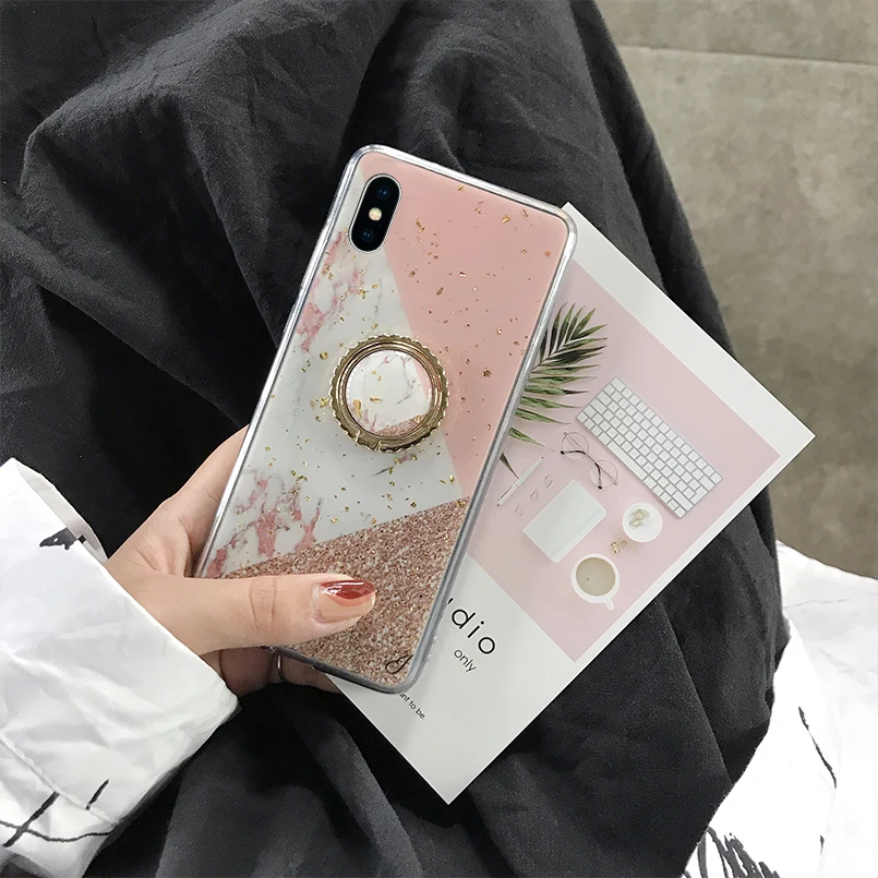 Подставка держатель мраморный чехол для iPhone X XS Max XR телефона мягкий TPU 7 8 6 6s Plus