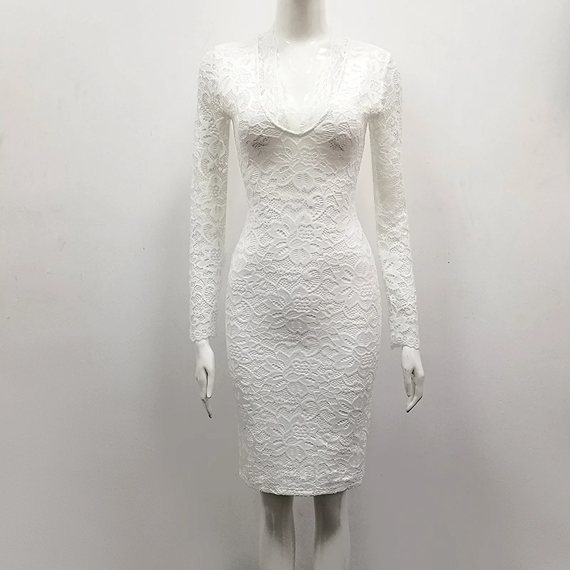 Кружевное Бандажное платье пикантное модное Белое Облегающее мини-платье с