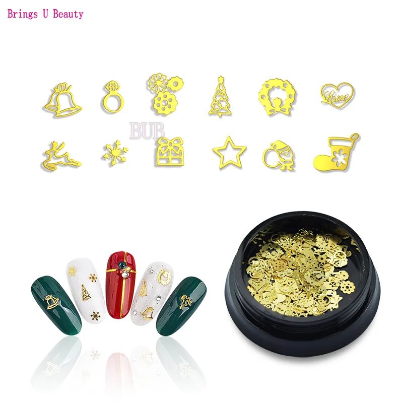 1 коробка 120 шт./кор. празднуем Рождество золотой лак для ногтей пайетками Paillette 3D