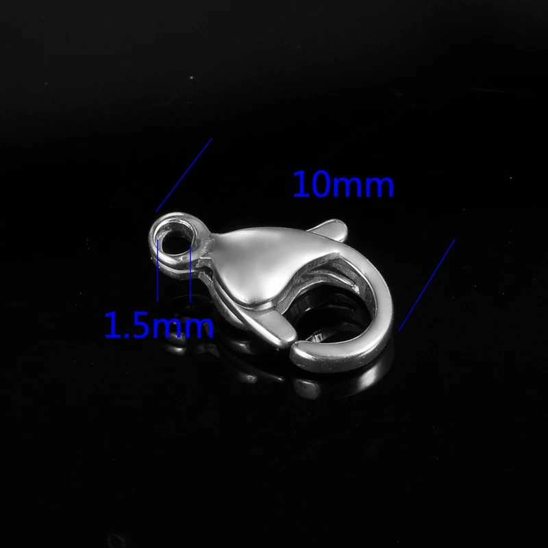 10mmx6.3mm 50pcs FUNIQUE 50 шт застежка из нержавеющей стали для лобстера фурнитура пять размеров Серебряный тон полированная штамповка пустая застежка для браслета сделай сам - Цвет: 10mmx6.3mm 50pcs