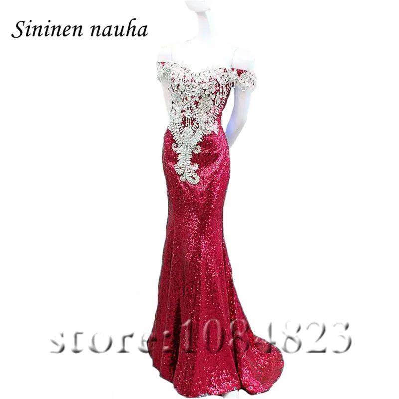 

Long Evening Dresses Mermaid Off The Shoulder Beaded Sequin Plus Size Prom Formal Dress PartyVestidos De Festa Robe De Soiree 38