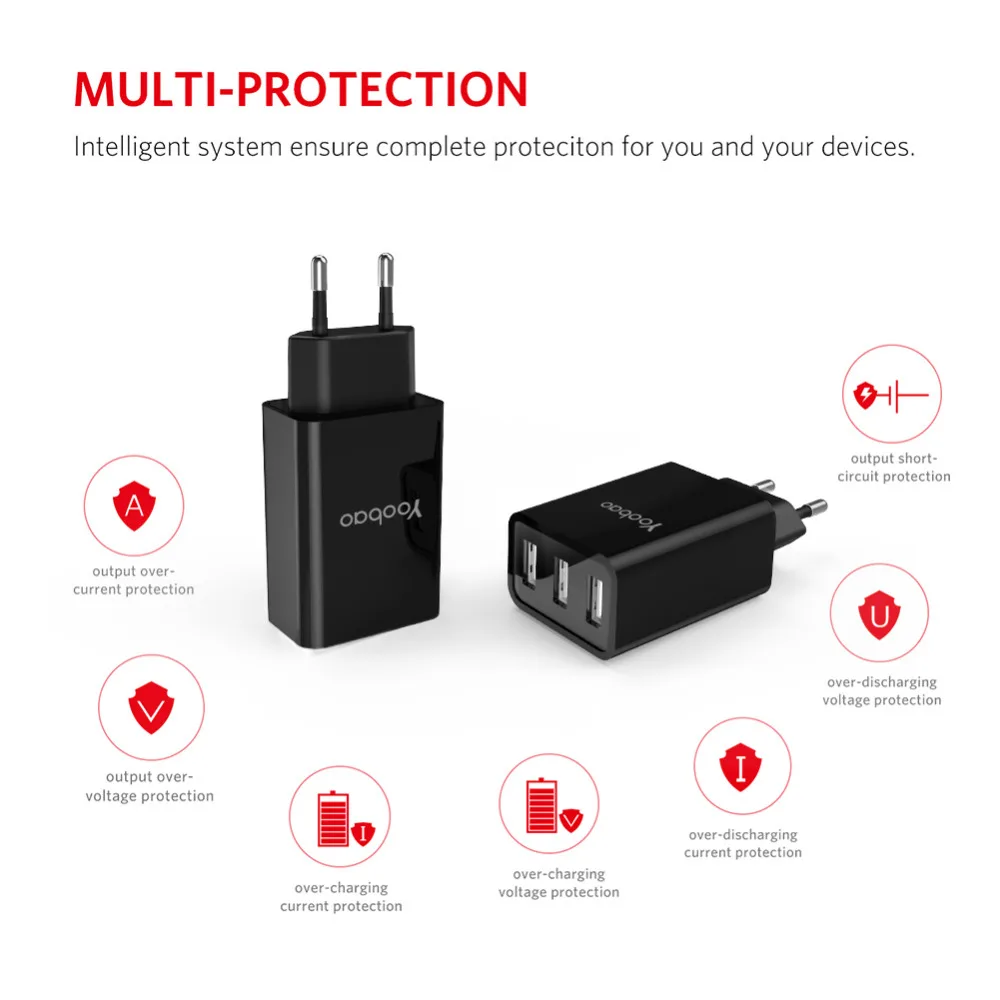 Yoobao 723 USB Зарядное устройство 5V3. 4A Универсальный Портативный стены 3 Порты и