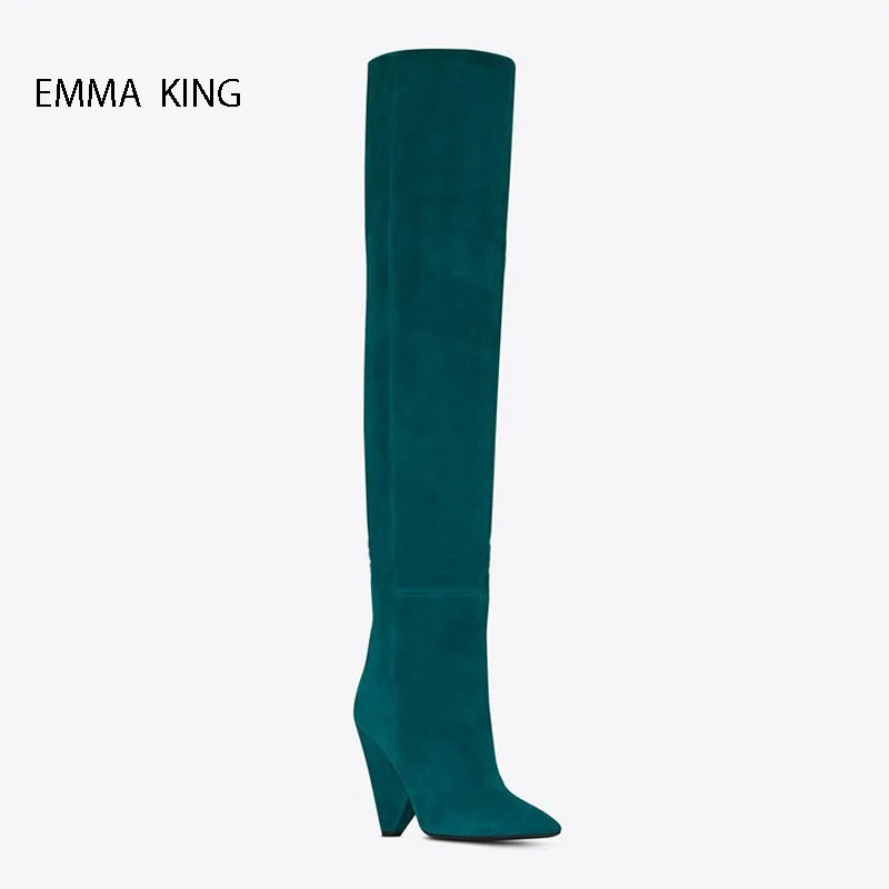 Сезон осень-зима; модные однотонные сапоги до колена на шпильках; Zapatos De Mujer; обувь на высоком каблуке с острым носком; женская обувь с высоким голенищем