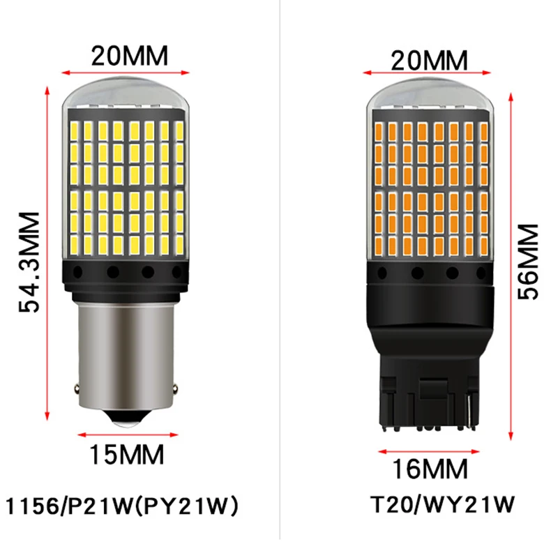 2 шт. без гипер вспышки PY21W BAU15S 1156 BA15S T20 7440 W21W Canbus 144 SMD 3014 чип указатели поворота