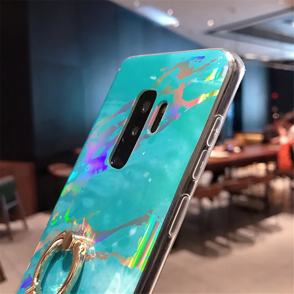 Роскошный чехол для Samsung S9 Plus с мраморным кольцом-держателем телефона S7 S8 S10 S10E Etui
