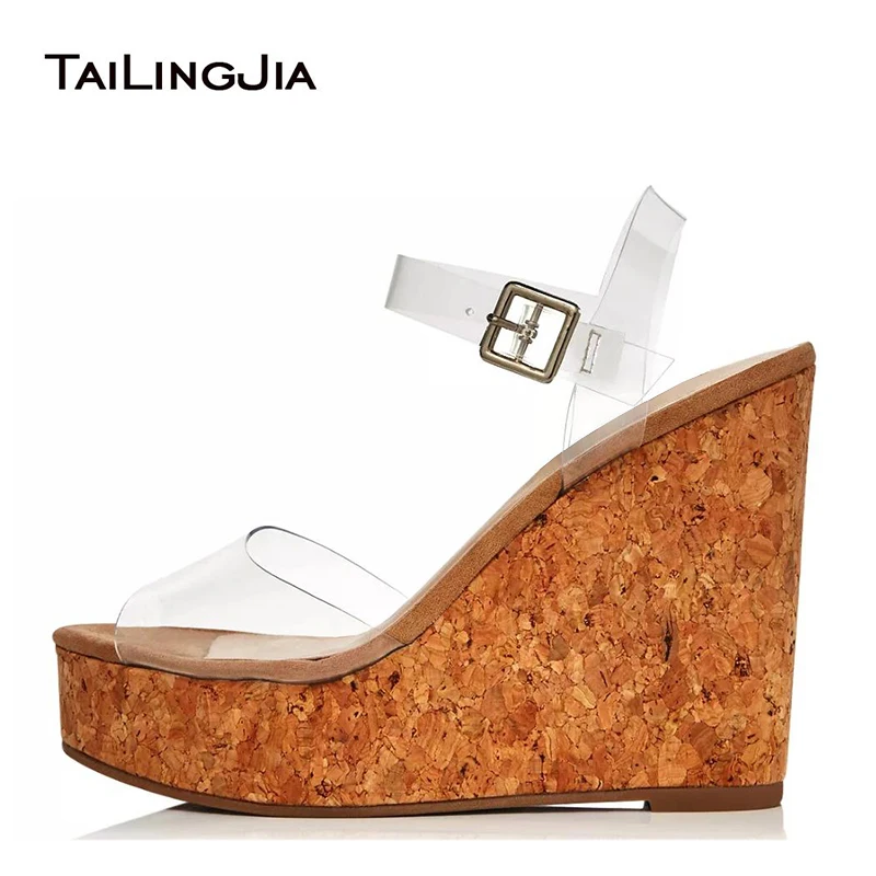 Сандалии женские на платформе и высоком каблуке прозрачные Босоножки с открытым