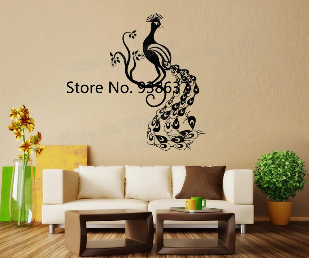 Peacock Vinyl Wall Stickers Home Decor Living Room Animal Decals House Decorate Removable Art Sticker Wallpaper Mural ZB521 | Дом и сад