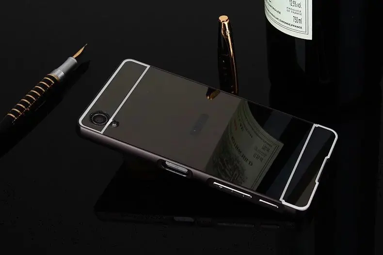 black Зеркальный чехол для sony Z1 Z2 Z3 Z3 Z5 Компактный алюминиевый бампер чехол для sony Xperia Z3mini Z5+ компактный металлический каркас чехлы для телефонов - Цвет: black