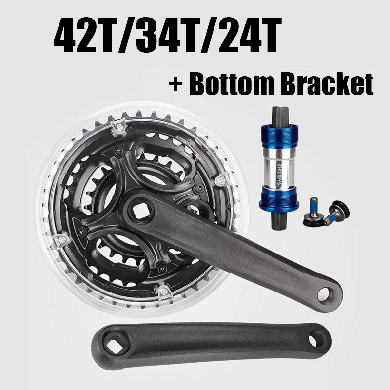 24 34 42T with BB Квадратный шатун для горного велосипеда 7-9 скорость 24-34-42T 28-38-48T из алюминиевого сплава, кривошипная цепь, колесо, цепное кольцо 170 мм с нижним кронштейном - Цвет: 24 34 42T with BB
