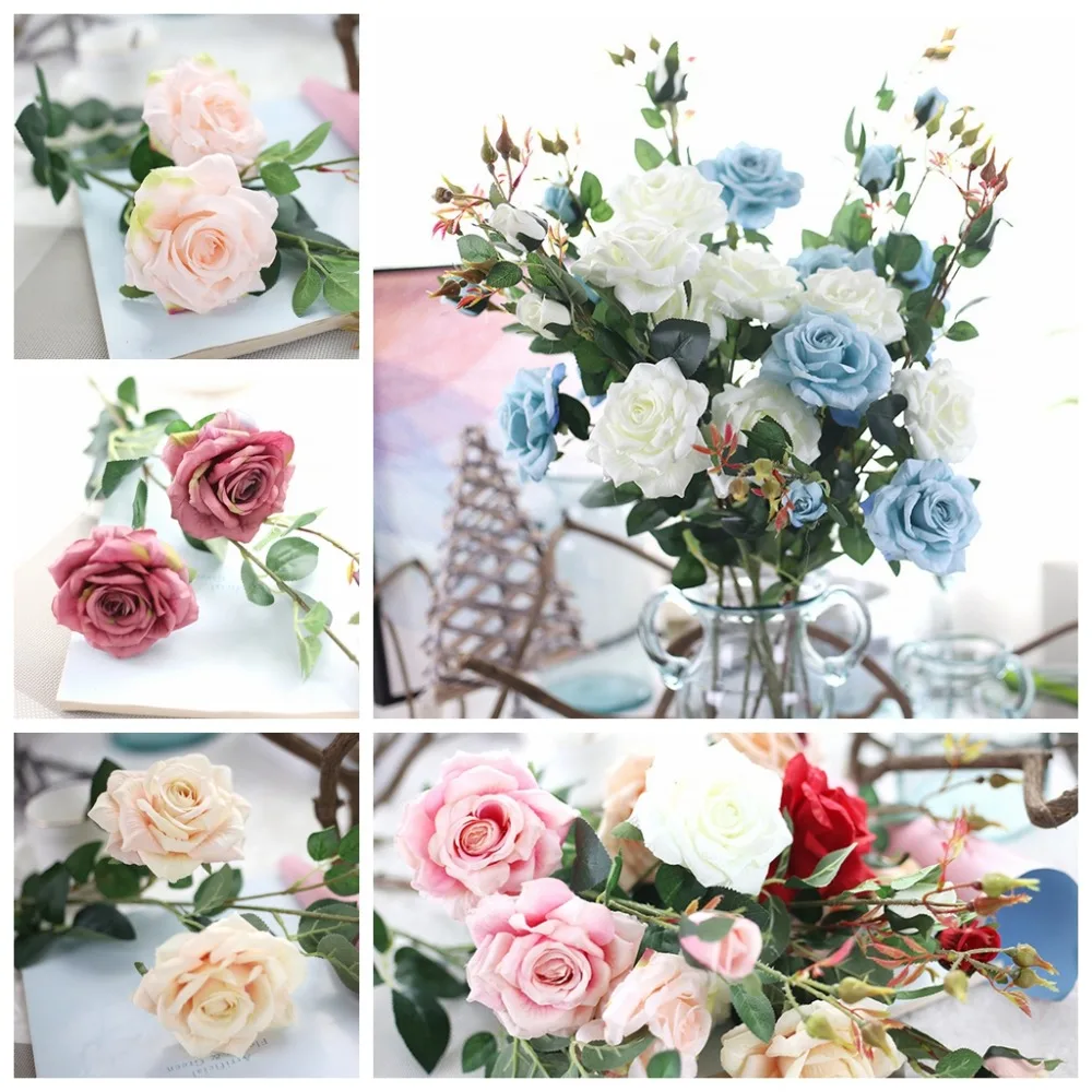 

A Bunch Of Artificial Fake Rose Silk Flower Bridal Hydrangea Home Garden Decor