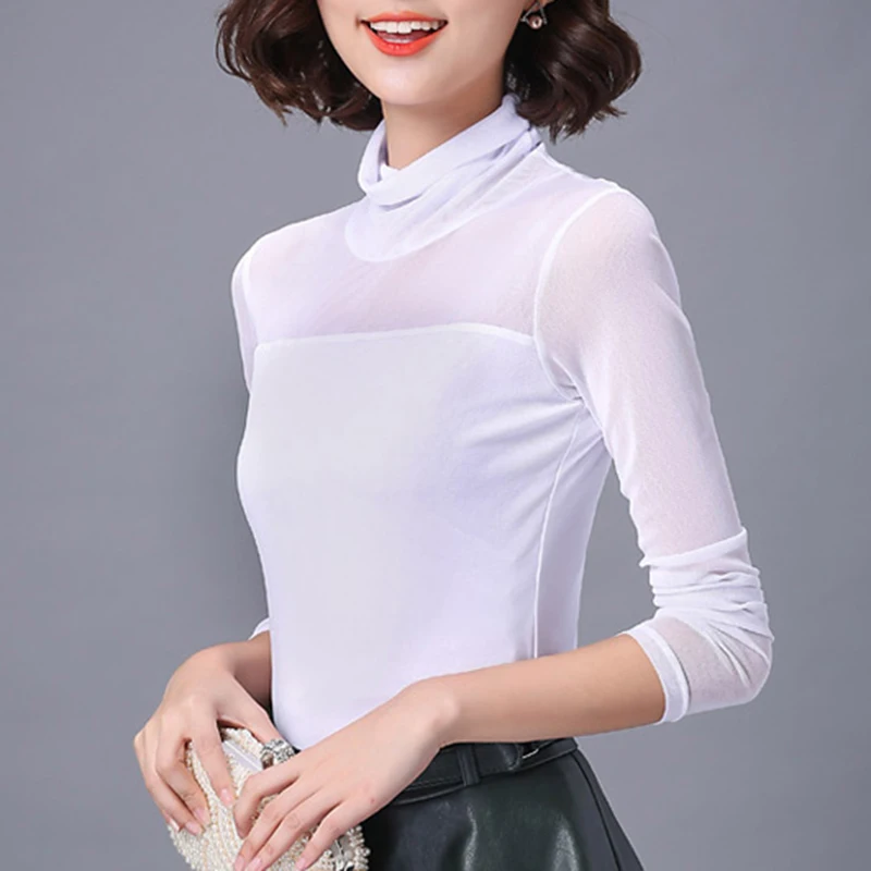 Женская кружевная блузка женская рубашка с высоким воротником сетчатые Женские