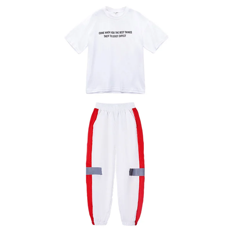 2pcs Suit Детские летние костюмы, белый костюм для хип-хопа, танцевальная одежда, одежда для хип-хопа, уличная одежда BL1927 - Цвет: 2pcs Suit