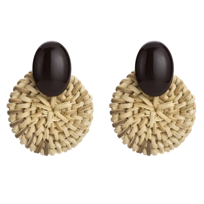 Плетеные Ротанговые женские серьги-гвоздики Boho с отжимом сзади новый дизайн