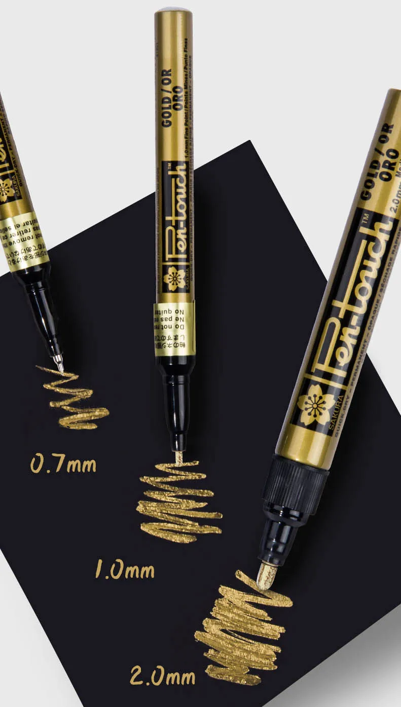 Sakura Pen-Touch Перманентная Краска Маркер Золотой Серебряный Белый блистер карты металлические ручки 1 мм тонкая 2 мм средняя 0,7 мм Экстра тонкая E EF