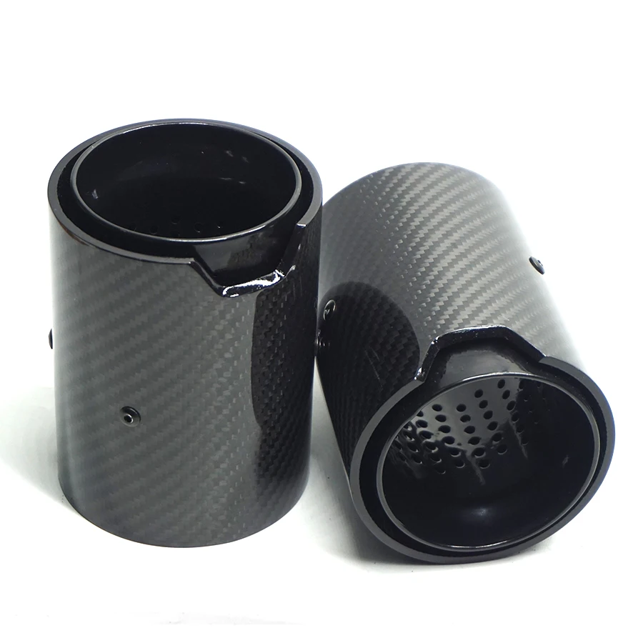 

67MM IN Real Carbon Fiber Glossy Exhaust tip ALL Black Style For exhaust pipe M2 F87 M3 F80 M4 F82 F83 M5 F10 M6 F12