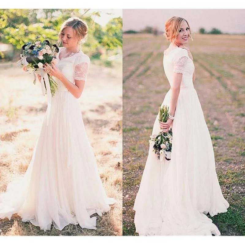

Bohemian Country Wedding Dresses 2021 robe de mariee Boho Chiffon Wedding Gowns A Line Lace Custom Made Bride Dress