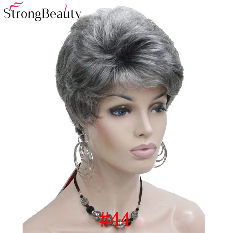 StrongBeauty синтетические Короткие Волнистые Волосы пышные натуральные светлые/серебристо-серые парики с челкой для женщин много цветов на выбор