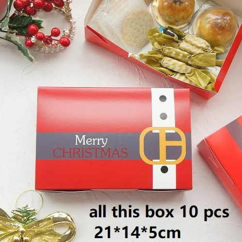 all this 10pcs 21*14*5 см 10 шт. Рождественский пояс Санта Клауса тема печенья Подарочная бумажная коробка макарон шоколадные закуски сладкие конфеты упаковка - Цвет: all this 10pcs