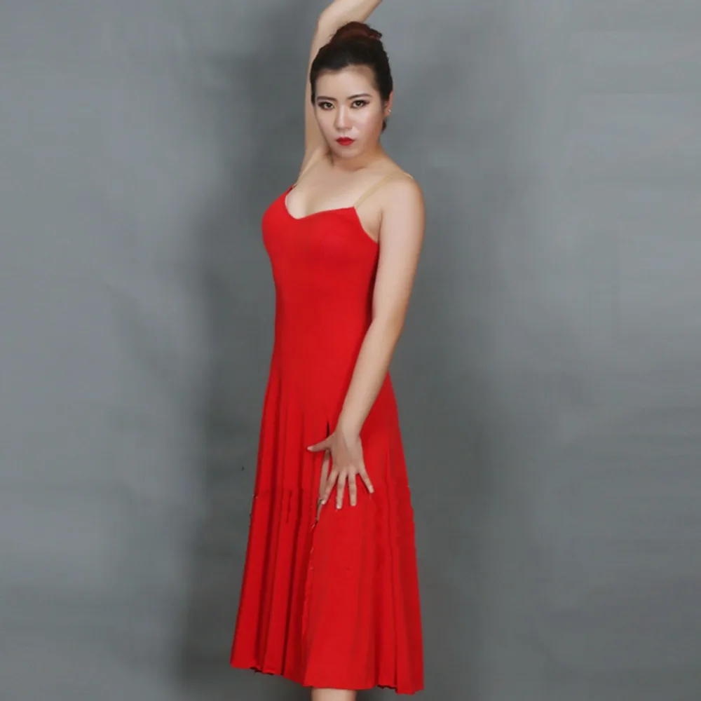 

Хорошее качество платья для латинских танцев для дам Красный Прочный спандекс сплит юбки Красота Женщины латино Румба Бальные модные 1182