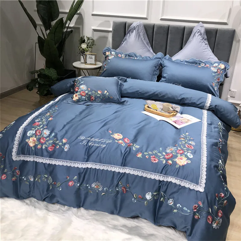 Little Daisy embroidery Bedding Sets girls Beddingset egyptian cotton Bed Linen Duvet Cover Bed Sheet Pillowcase/bed Sets 4/7pcs