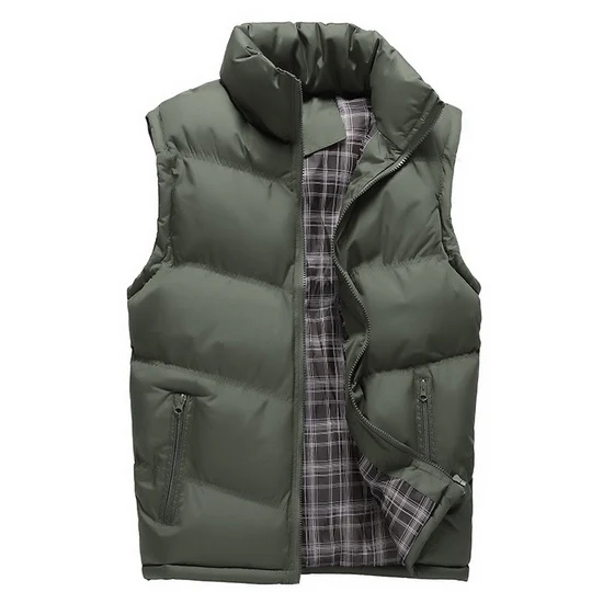 army green Мужской пуховый жилет, мужская зимняя куртка без рукавов, мужские теплые толстые пальто, мужские жилеты с хлопковой подкладкой, мужские жилеты - Цвет: army green